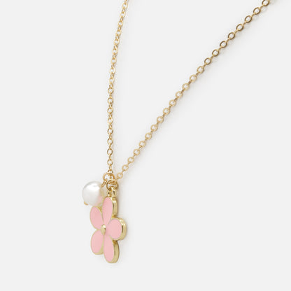 Collier doré fleur rose & perle - PR251N026GL