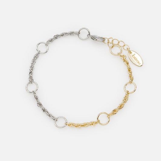 PR253B034MM - Twisted mesh and empty circles two tone bracelet