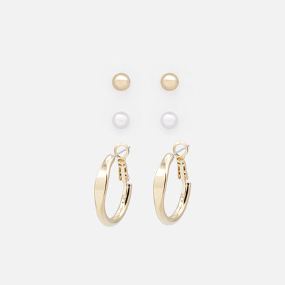 PR253E001GL - Ensemble de boucles d'oreilles dorées & perles