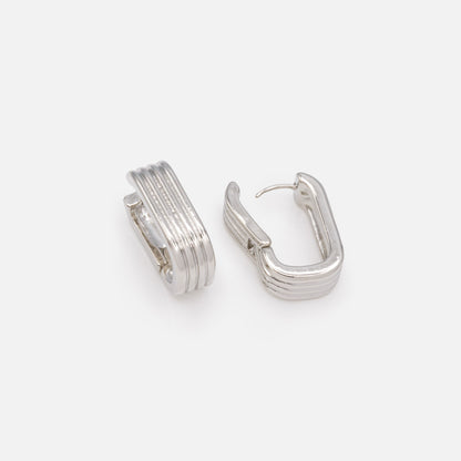 PR253E002SL - Boucles d'oreilles anneaux argentés rectangulaires à larges rainures
