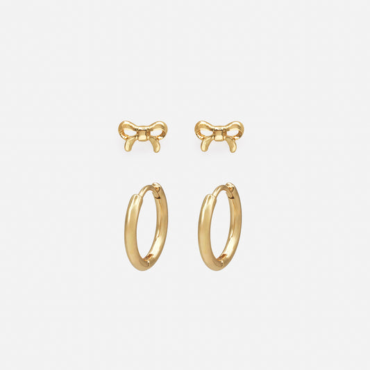 Golden small bows & huggies earring duo - PR253E016GL