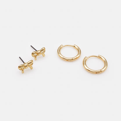 Duo de boucles d'oreilles dorées petites boucles & huggies - PR253E016GL