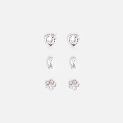 PR253E017SL - Trio de délicates boucles d'oreilles argentées avec zircons cubiques