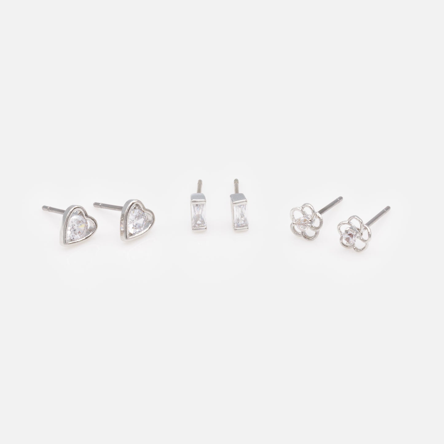 PR253E017SL - Trio de délicates boucles d'oreilles argentées avec zircons cubiques
