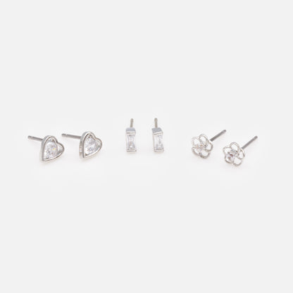 PR253E017SL - Trio de délicates boucles d'oreilles argentées avec zircons cubiques