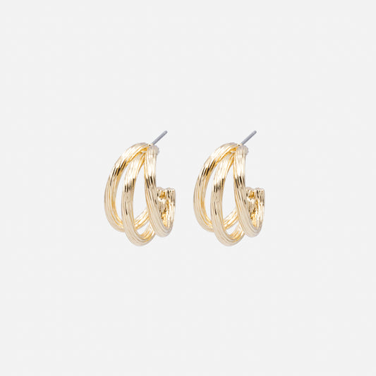 PR253E018GL - Golden triple hoop earrings with grooves