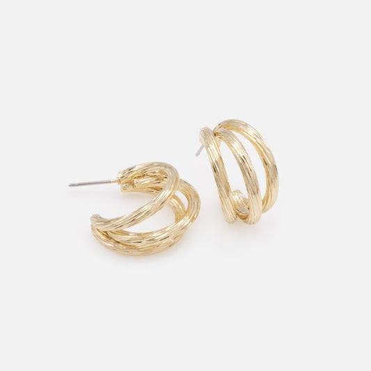 PR253E018GL - Golden triple hoop earrings with grooves
