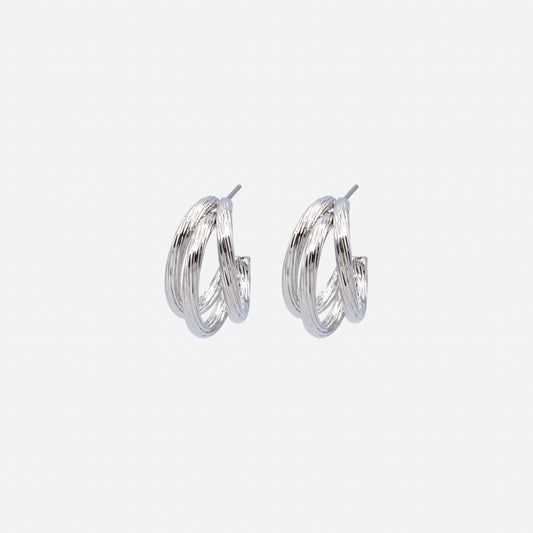 PR253E019SL -  Silvered triple hoop earrings with grooves