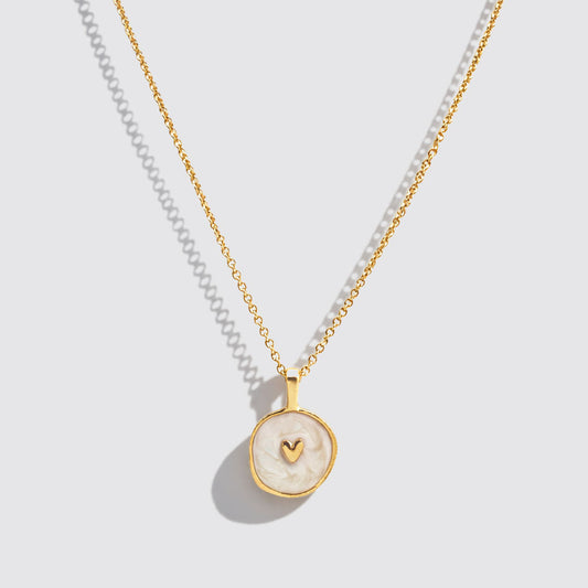 Gold-Tone Necklace with Mother-Of-Pearl Heart Pendant
