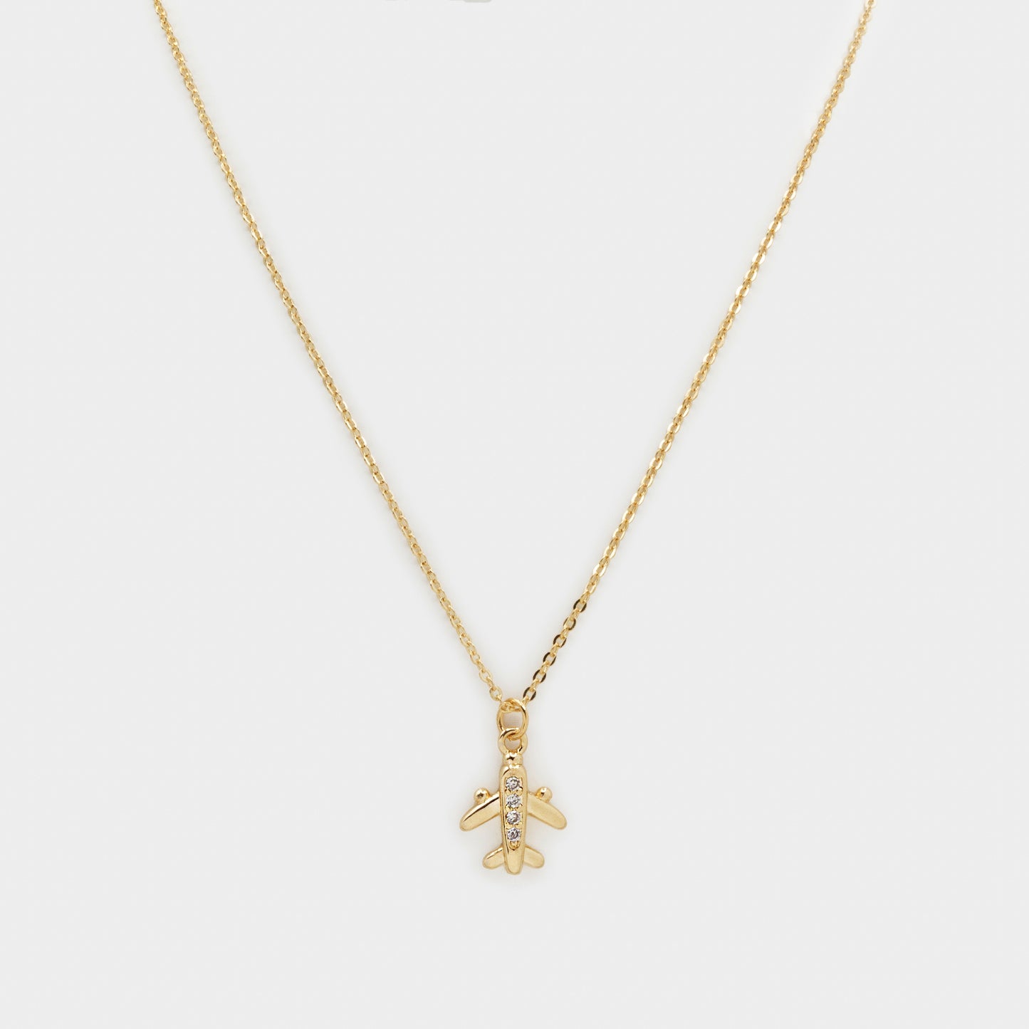 Collier doré breloque petit avion avec zircons cubiques - PR253N024GL