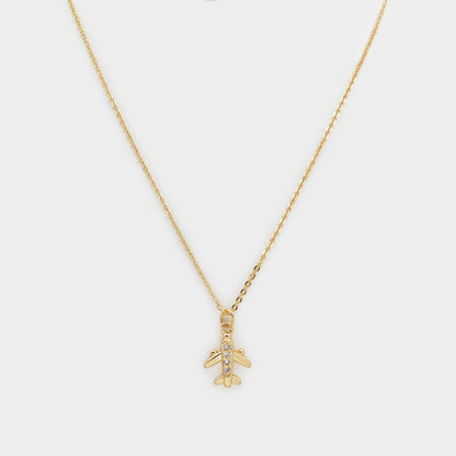 Collier doré breloque petit avion avec zircons cubiques - PR253N024GL