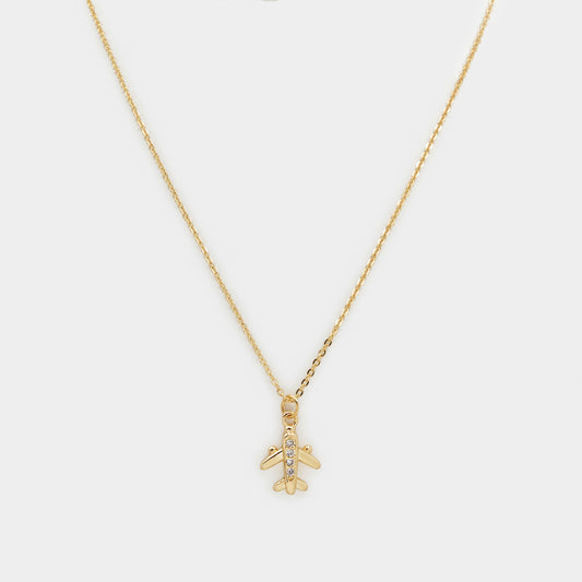 Small plane charm golden necklace with cubic zirconia - PR253N024GL