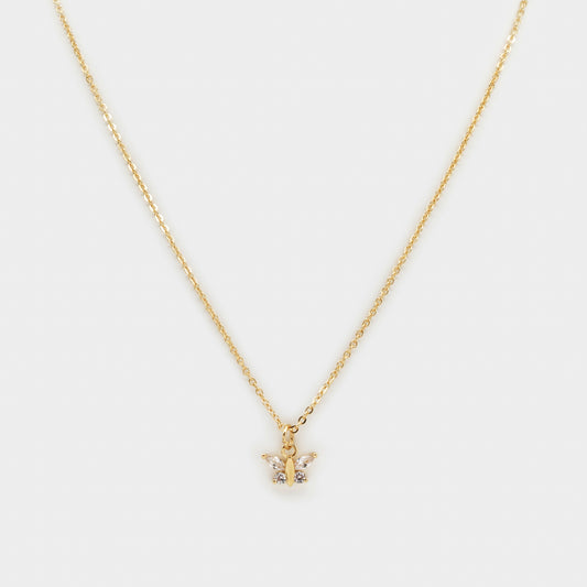 Little butterfly charm golden necklace with cubic zirconia - PR253N025GL