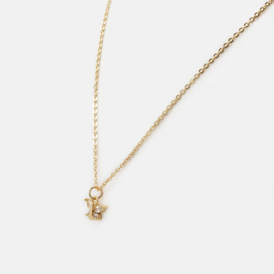 Little butterfly charm golden necklace with cubic zirconia - PR253N025GL