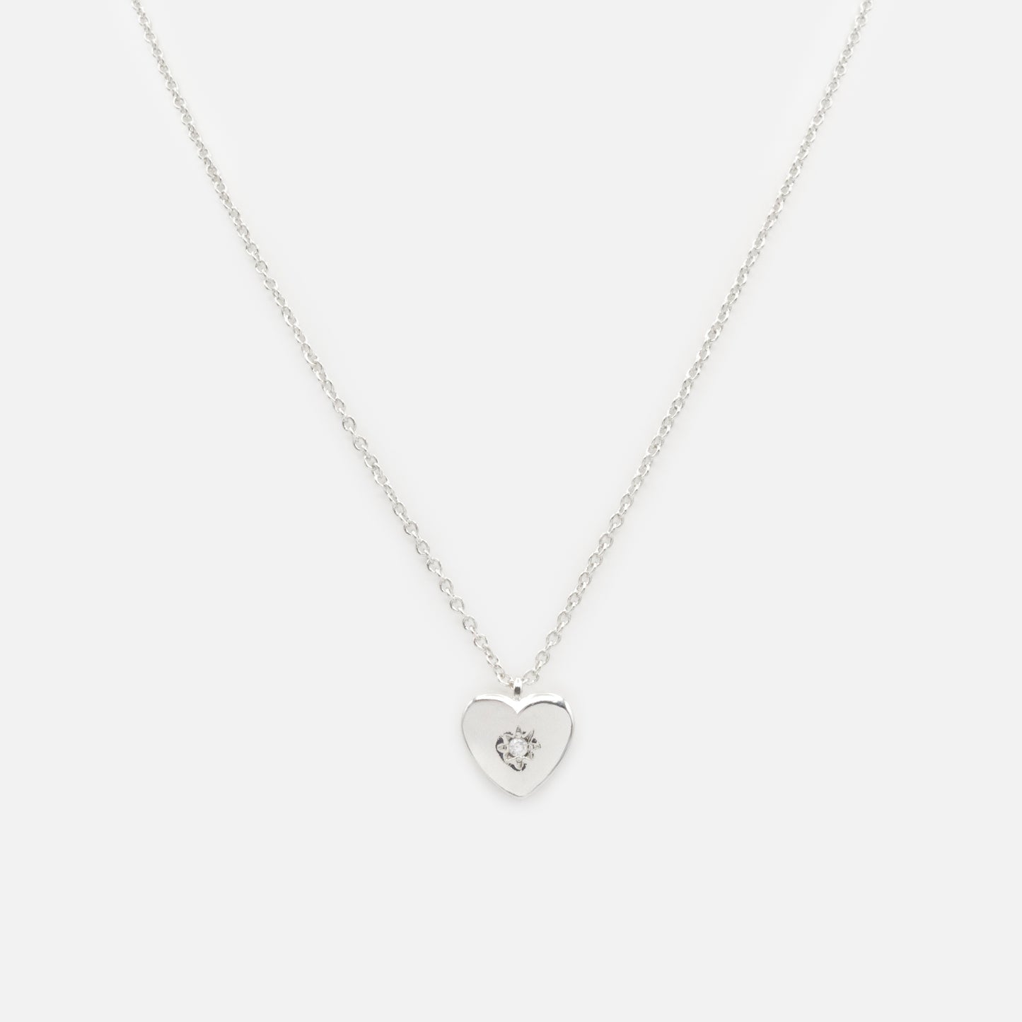 PR253N026SL - Collier argenté breloque cœur épais avec zircon cubique