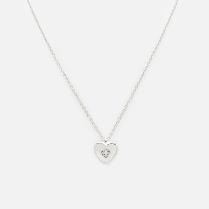 PR253N026SL - Collier argenté breloque cœur épais avec zircon cubique