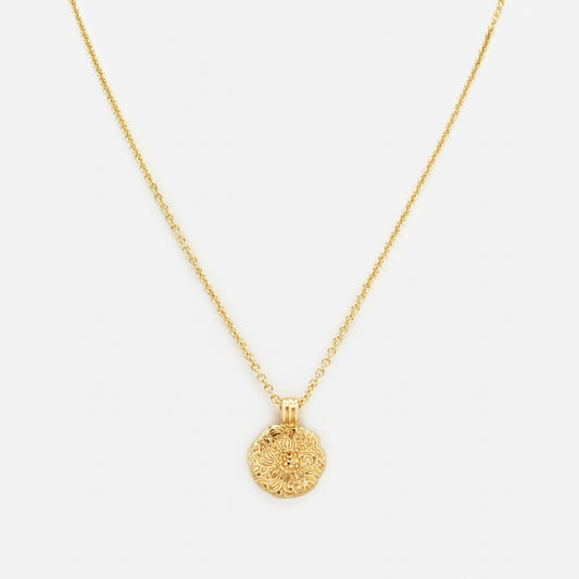 Textured flower charm golden necklace - PR253N027GL