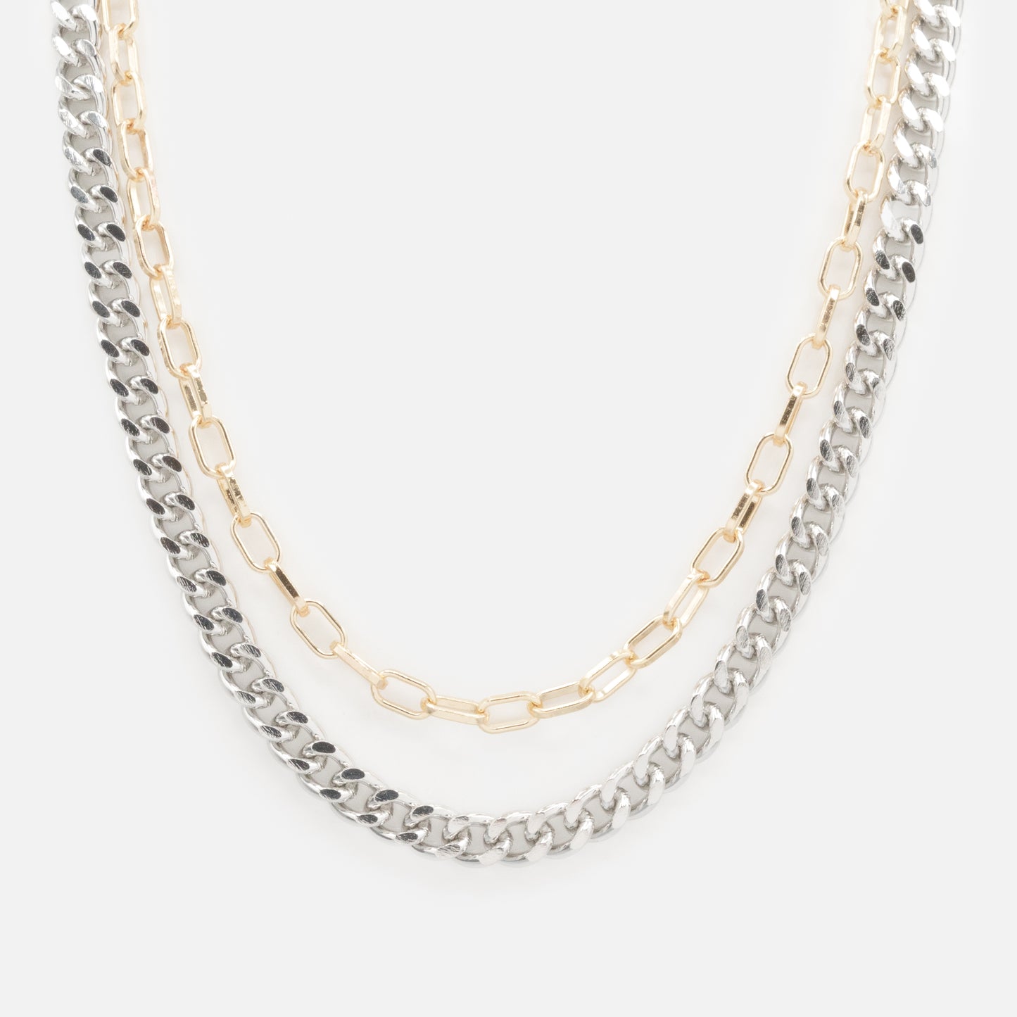PR253N028MM - Collier double chaîne deux tons