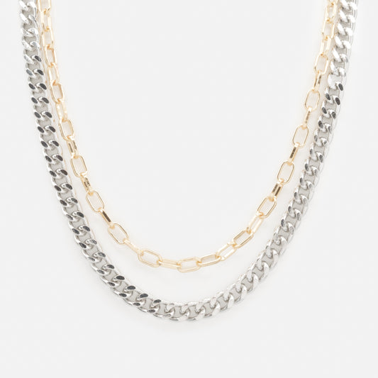 PR253N028MM - Two tone double chain necklace