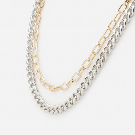 PR253N028MM - Two tone double chain necklace