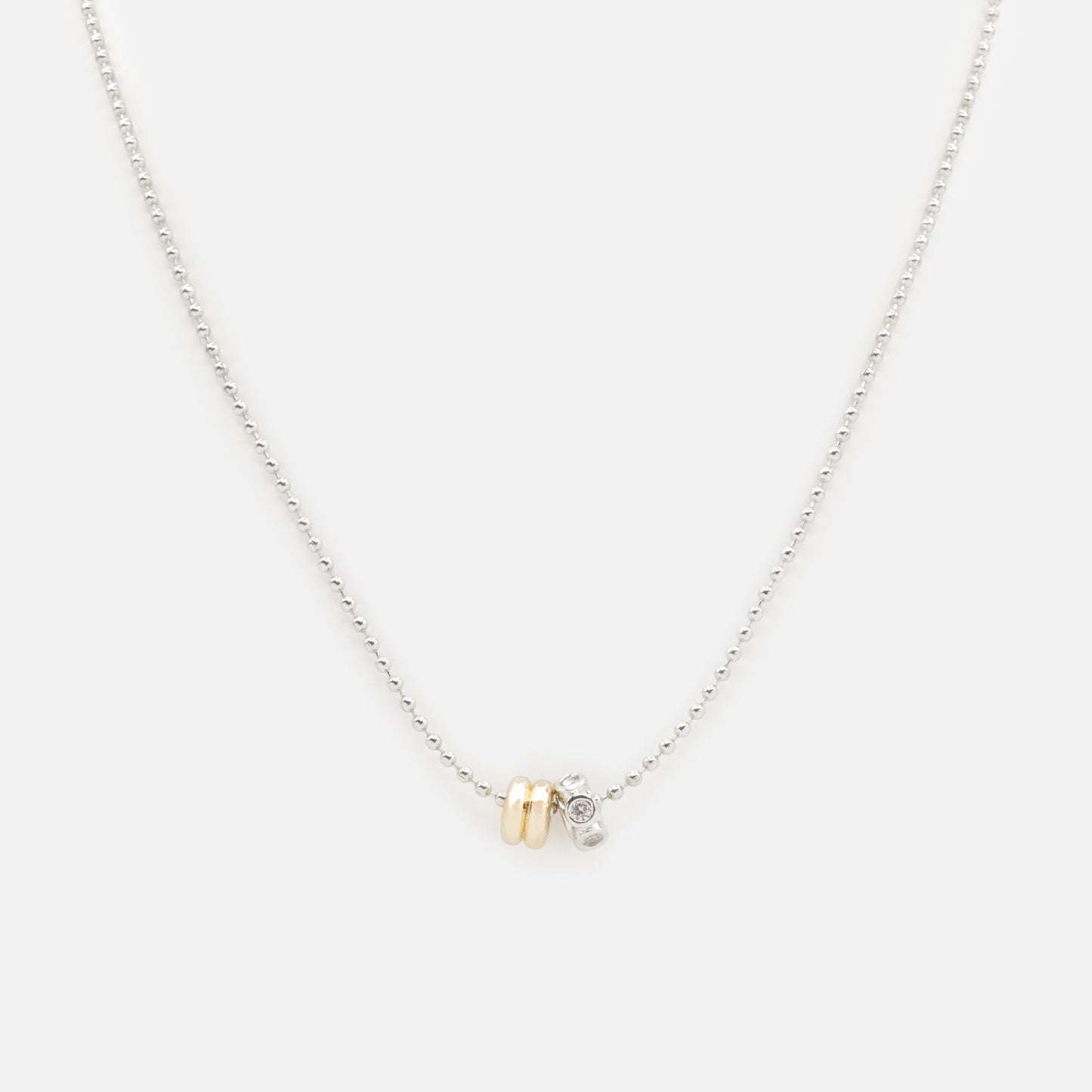 PR253N029MM - Collier argenté breloques cylindriques deux tons