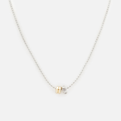 PR253N029MM - Collier argenté breloques cylindriques deux tons