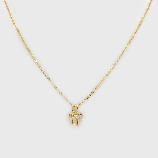 Small bow charm golden necklace with cubic zirconia - PR253N030GL