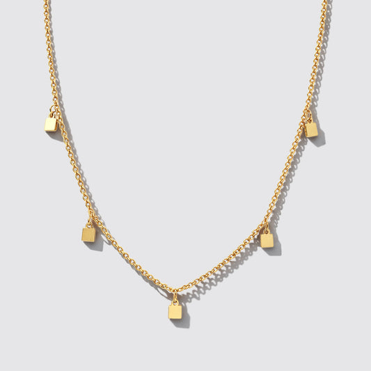 Gold-Tone Charm Necklace with Small Square Charms