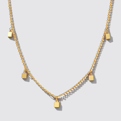 Gold-Tone Charm Necklace with Small Square Charms