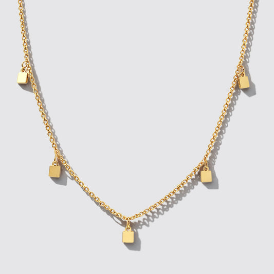 Gold-Tone Charm Necklace with Small Square Charms