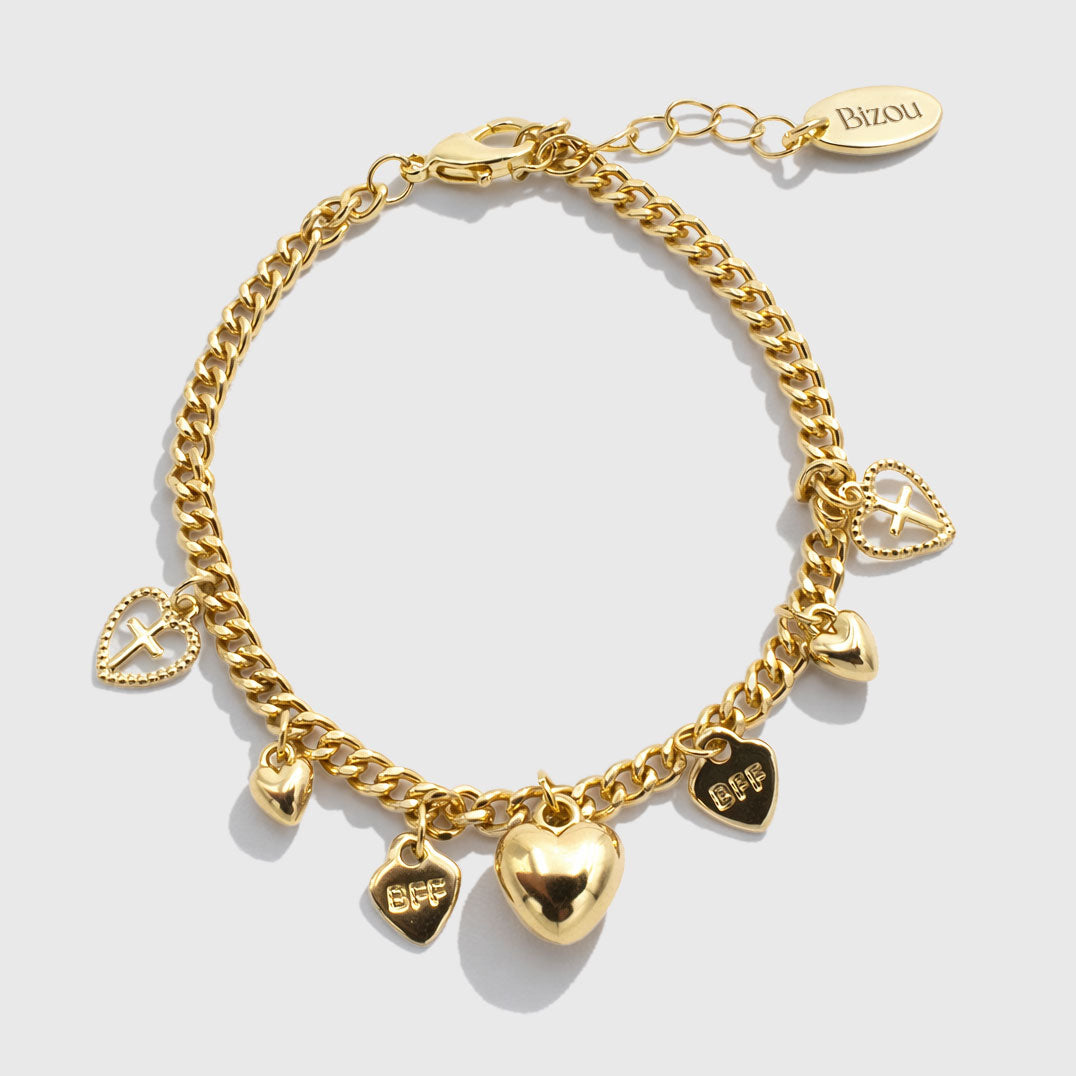 Gold-Tone Charm Bracelet with Multiple Heart Charms