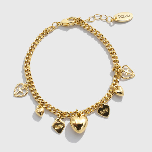 Gold-Tone Charm Bracelet with Multiple Heart Charms