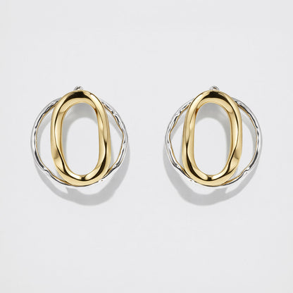 Two-Tone Layered Organic Circle Hoop Earrings