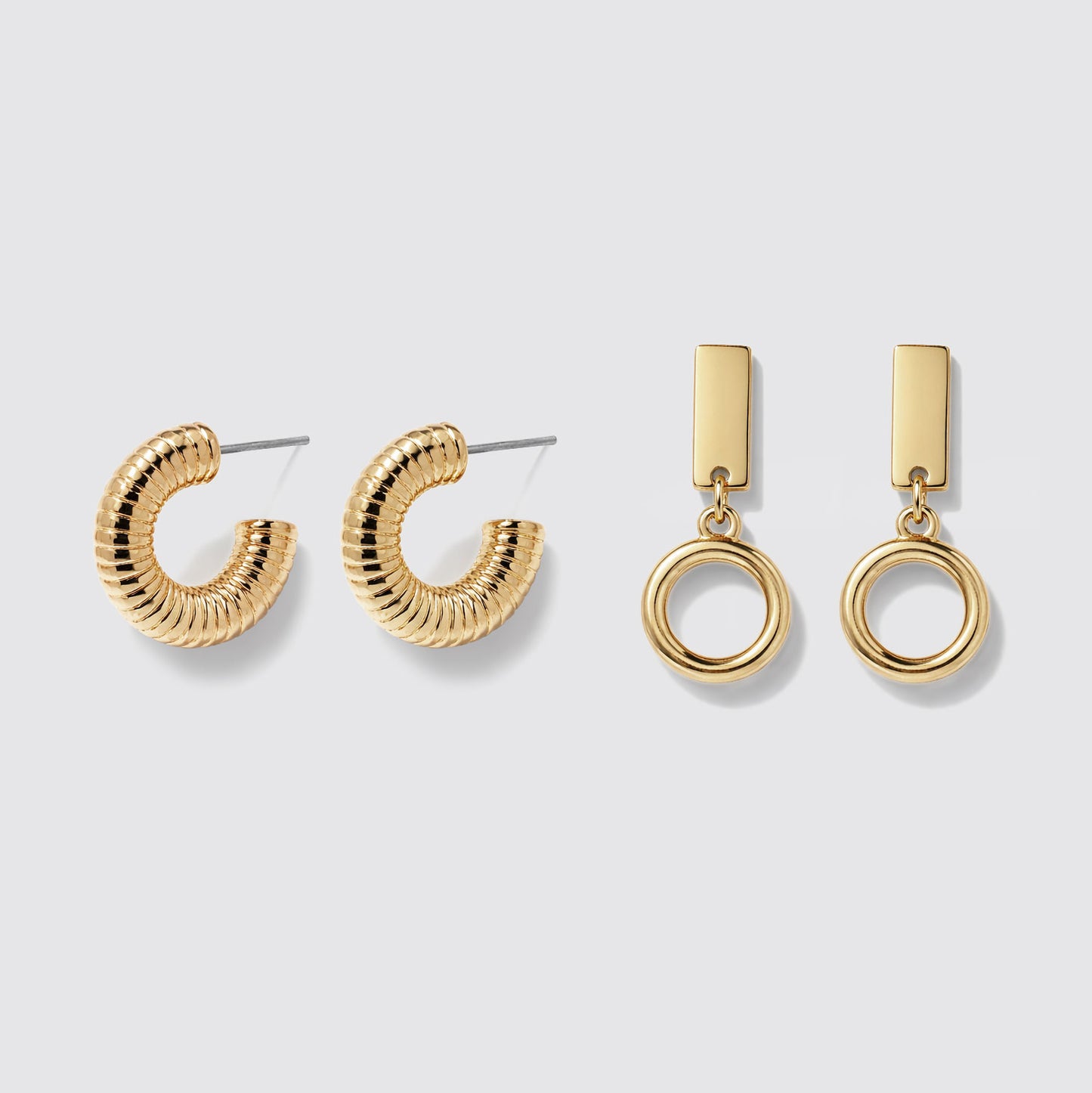 Set of 2 Gold-Tone Hoop and Drop Earrings