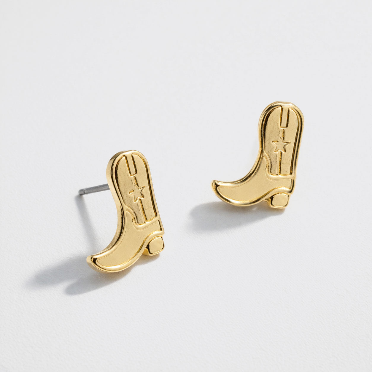 Set of 3 Gold-Tone Earrings Studs with Cowgirl Boots and Stars