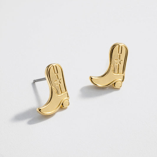 Set of 3 Gold-Tone Earrings Studs with Cowgirl Boots and Stars