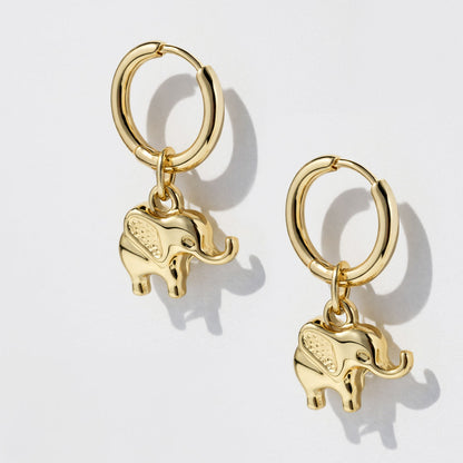 Set of 2 Gold-Tone Earrings with Sunburst Stud & Elephant Charm