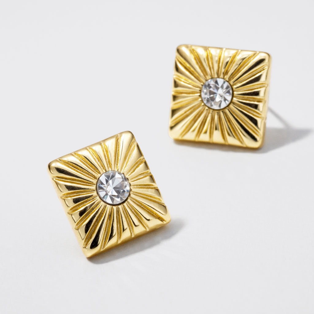 Set of 2 Gold-Tone Earrings with Sunburst Stud & Elephant Charm