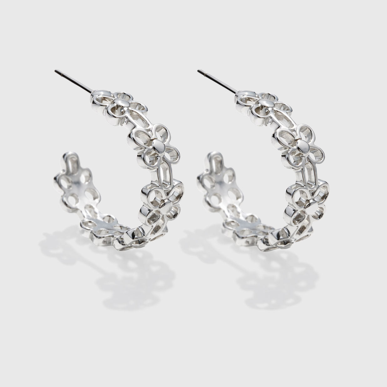 Silver-Tone Floral Hoop Earrings