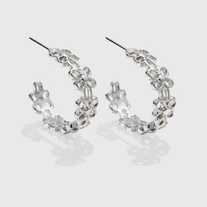 Silver-Tone Floral Hoop Earrings