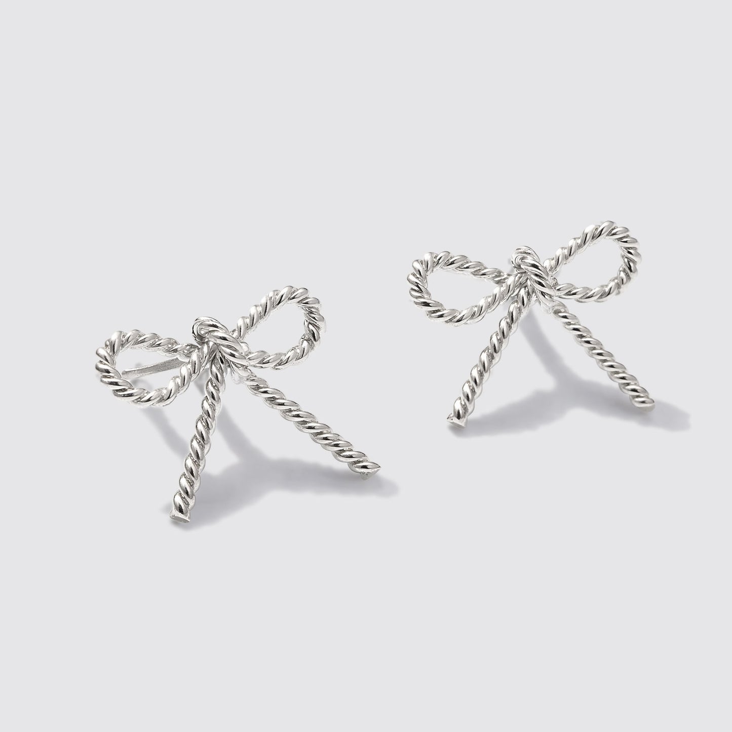 Silver-Tone Textured Bow Stud Earrings