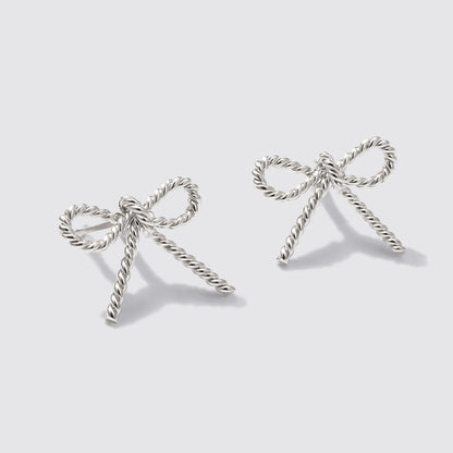 Silver-Tone Textured Bow Stud Earrings