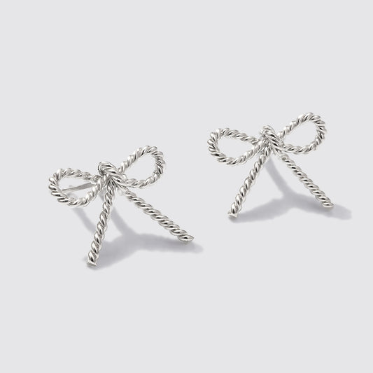 Silver-Tone Textured Bow Stud Earrings