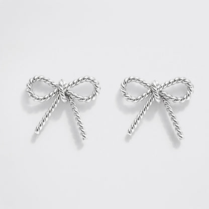 Silver-Tone Textured Bow Stud Earrings