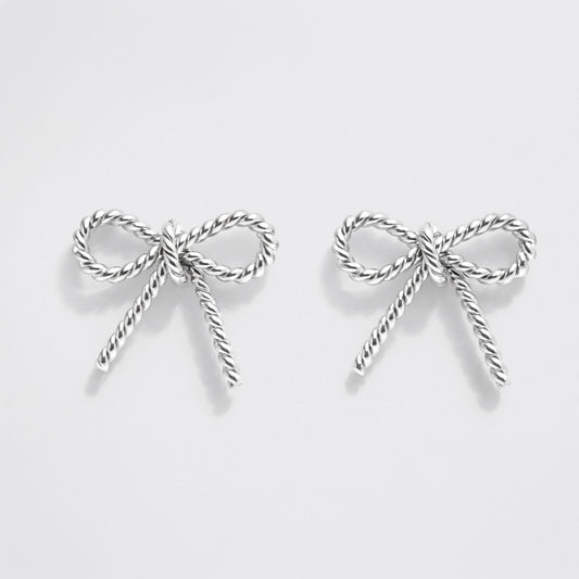 Silver-Tone Textured Bow Stud Earrings