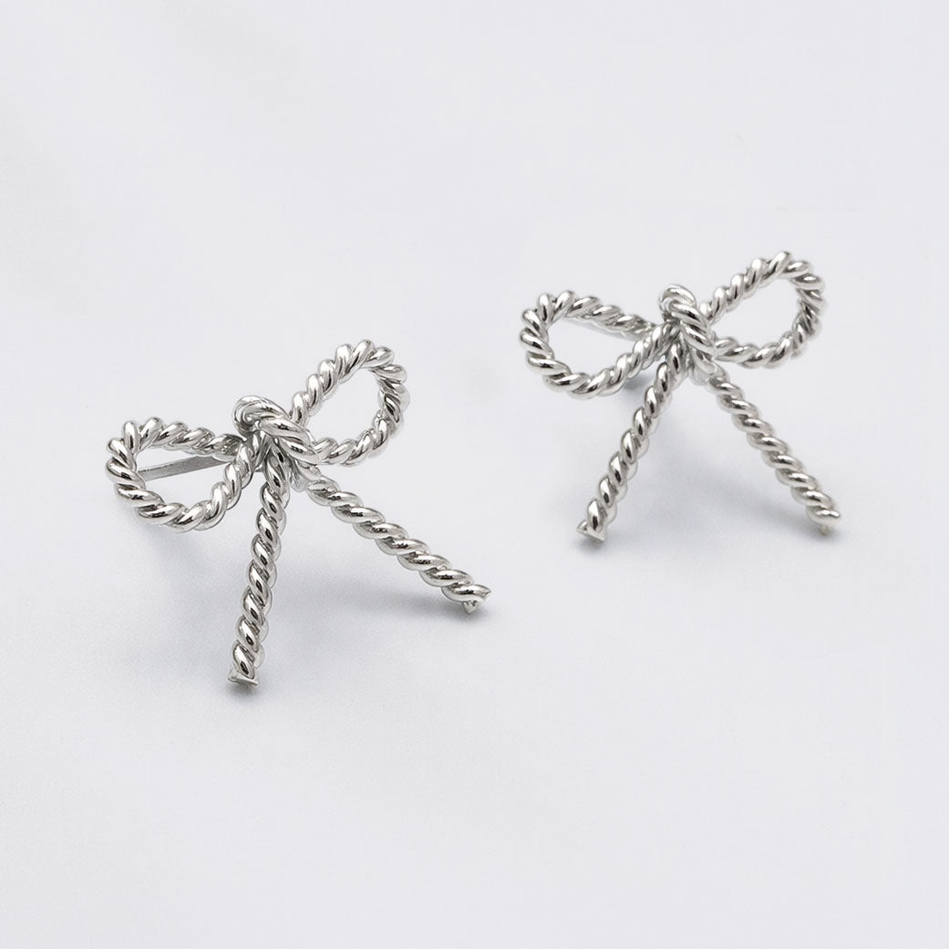 Silver-Tone Textured Bow Stud Earrings