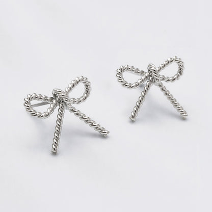 Silver-Tone Textured Bow Stud Earrings