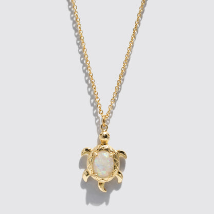 Gold-Tone Necklace with Opal-Effect Turtle Pendant