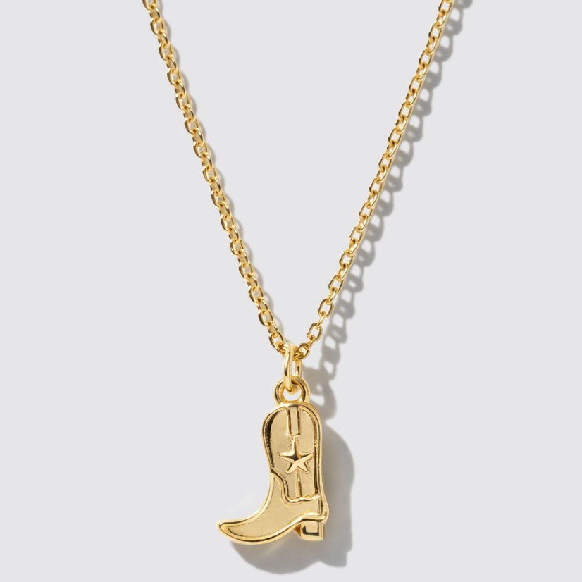 Gold-Tone Necklace with Cowgirl Boot Charm Pendant