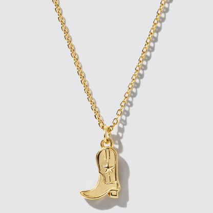 Gold-Tone Necklace with Cowgirl Boot Charm Pendant
